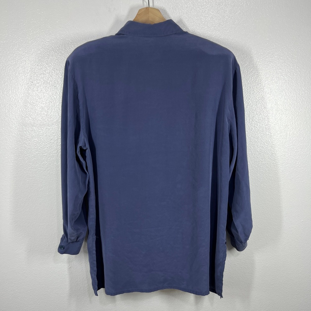 Silk Button‎ Down Shirt Long Sleeve Blouse Top Relaxed Fit Size 40 Shoulder Pad - Picture 2 of 10